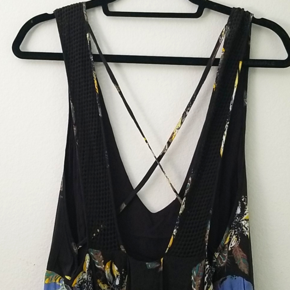 Free People Black Floral Strappy Back Dress with Blue Accents - Picture 4 of 5